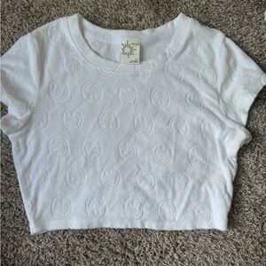 White Arie crop top with smiley faces🤍